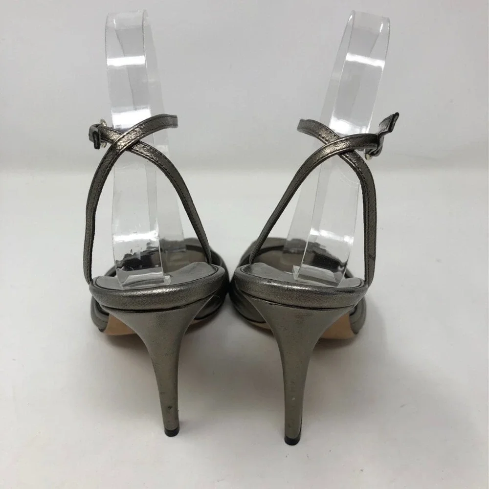 Gucci Sand Pelle Cuoio Sasso Stiletto Heels Womens 8.5 Champaign Metallic Party - Picture 4 of 15